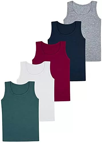 LOREZA ® 5 Camisetas de niño Camiseta sin Mangas de algodón - básico (116-122 (6-7 años), Modelo 3-5-Pack)
