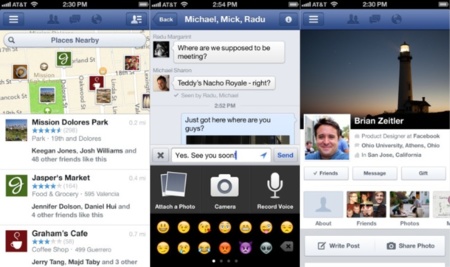 Facebook actualiza su aplicación para iOS con grabación de vídeo, llamadas VoIP y lugares favoritos