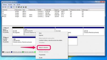 Reducir volumen desde el administrador de discos de Windows