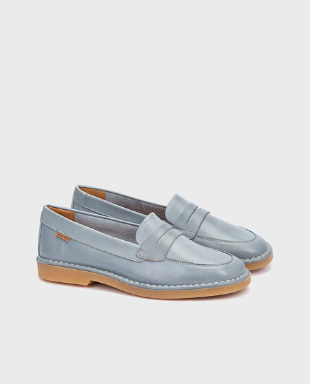 Mocasines Bonitos Primavera Tendencia Piel Elegantes Pastel Azul Claro Baby Blue