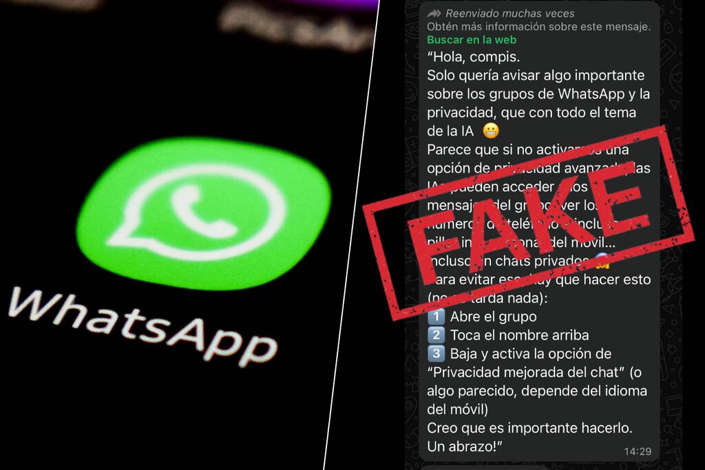 Un mensaje viral afirma que "Las IAs pueden acceder a los mensajes de grupo" en WhatsApp. Es un bulo de manual 