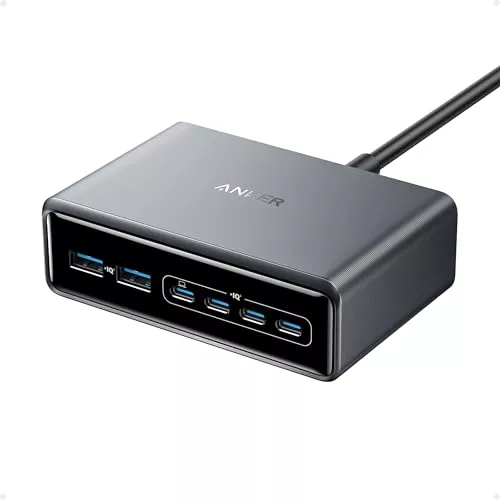 Anker Prime GAN Cargador USB C Carga Rapida 200W,Estación de Carga GAN con 6 Puertos, Cargador de Sobremesa, Compatible con iPhone 17/16, 16 Plus/17/16 Pro Max/15 Air, Samsung, MacBook, DELL y Más.