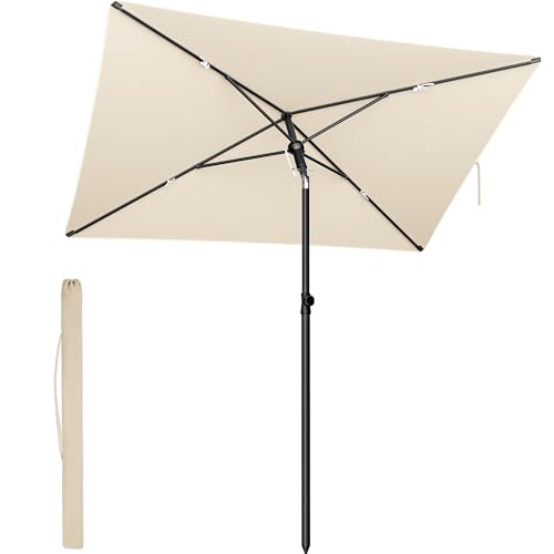 SONGMICS Sombrilla de Patio, 190 x 120 cm, Parasol de Exterior, Protección UPF 50+, Techo Inclinable, Jardín Terraza Playa, Bolsa de Transporte, Base No Incluida, Beige GPU024LZ01