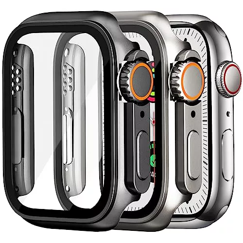 2 Pack Funda y Protector Apple Watch Series 6/5/4/SE 2/SE 44mm con Cristal Templado HD Protección Completa Antiarañazos con Case Dura de PC. Diseño Creativo Carcasa iWatch para Hombres y Mujeres
