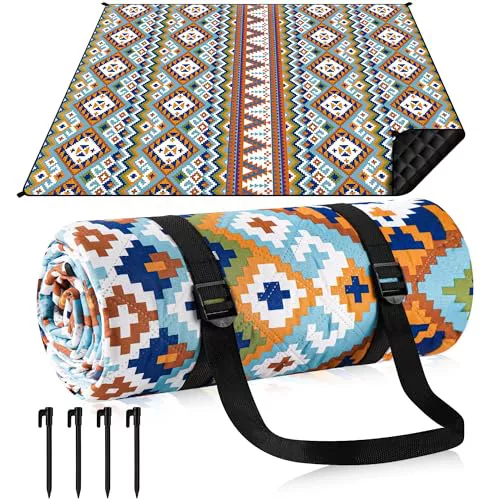 Gucass Manta de Picnic Impermeable 200 x 200cm, Boho Esterilla Playa Plegable Sin Arena Lavable a Máquina, Manta de Camping Grande para Exteriores, Camping, Playa, Parque, Festival y Picnic