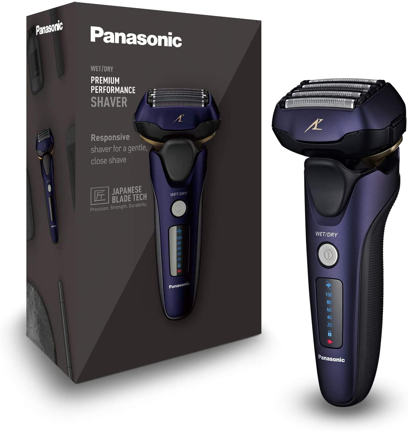 Panasonic ES-LV67-A803 - Afeitadora premium (Motor ultrarrápido, 5 hojas precisión nanométrica, cabezal multiflexible con 16 direcciones, funda de viaje, lavable, ion de litio) morado y negro
