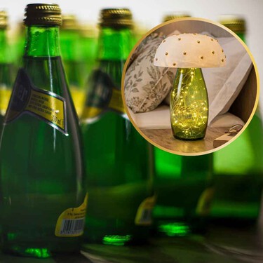 Cómo hacer una lámpara con forma de hongo con una botella de vidrio y luces LED para decorar tu hogar y reciclar este material  