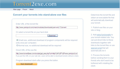 Torrent2Exe, bittorrent para las masas