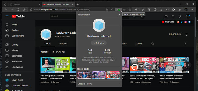Seguir Canales Youtube Microsoft Edge