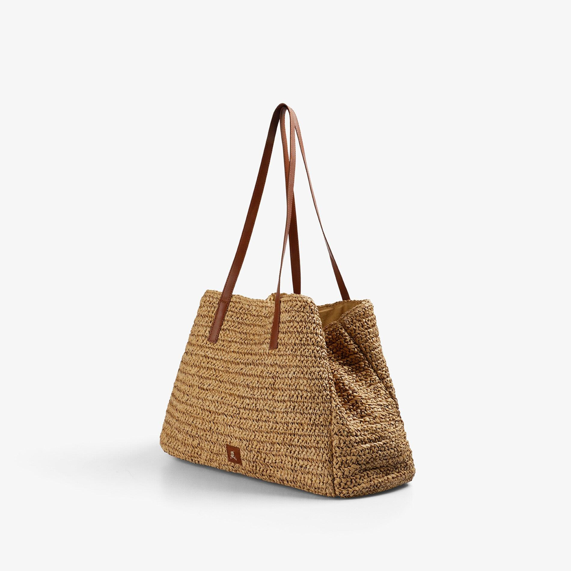 Bolso shopper de tejido papel tamaño grande con skull en parte delantera Beige Scalpers