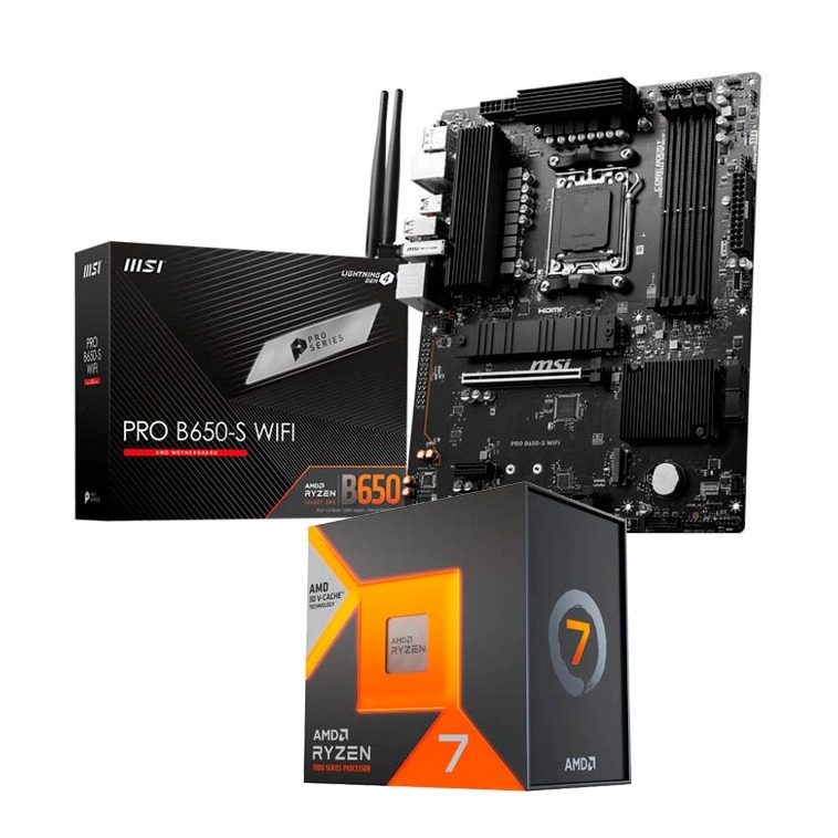AMD Ryzen 7 7800X3D 5.0GHz Boxed + MSI PRO B650-S WIFI - Pack