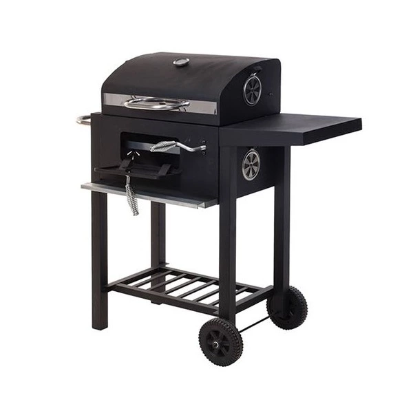 Barbacoa de carbón de acero Well Home H.96 cm con doble parrilla y mesa auxiliar Negro
