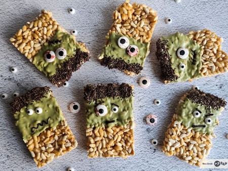 Frankensteins de arroz inflado, una receta ideal para Halloween: dulce, pero sin pasarse