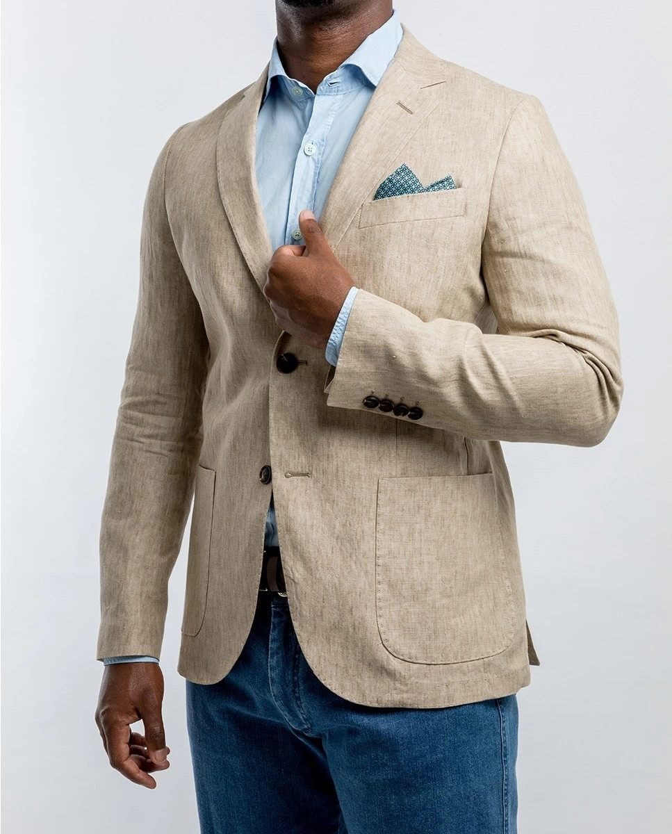 Men's light beige blended soft slim blazer