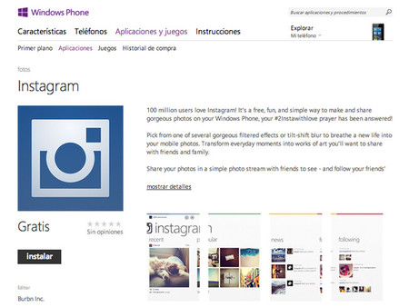 El engaño de la aparición de Instagram para Windows Phone