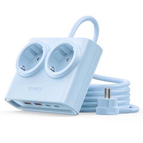 ORICO Regleta Enchufes Plana PowerBrick GAN 25W, 2 Tomas AC y 4 USB, Azul