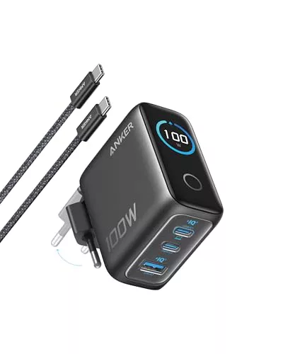 Anker Cargador Carga Rapida USB C 100W con 3 Puertos GAN
