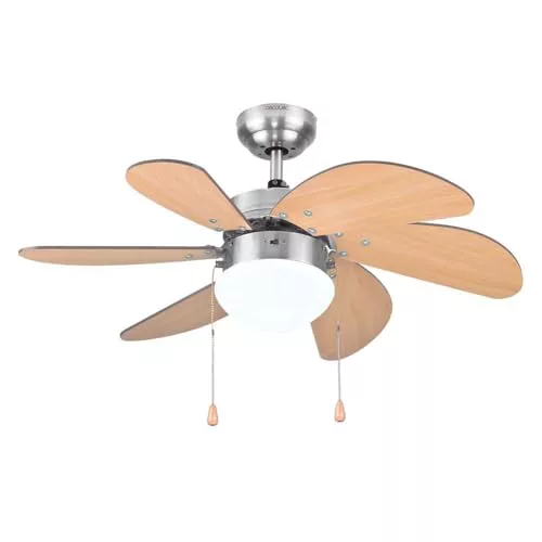 Cecotec Ventilador de Techo con Luz EnergySilence Aero 350. 50 W, Bajo consumo, 81 cm de Diámetro, 6 Aspas Reversibles, 3 Velocidades, Función Invierno, Acabado en blanco/madera