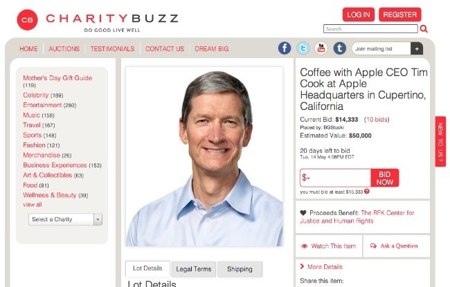 tim cook subasta café charity buzz
