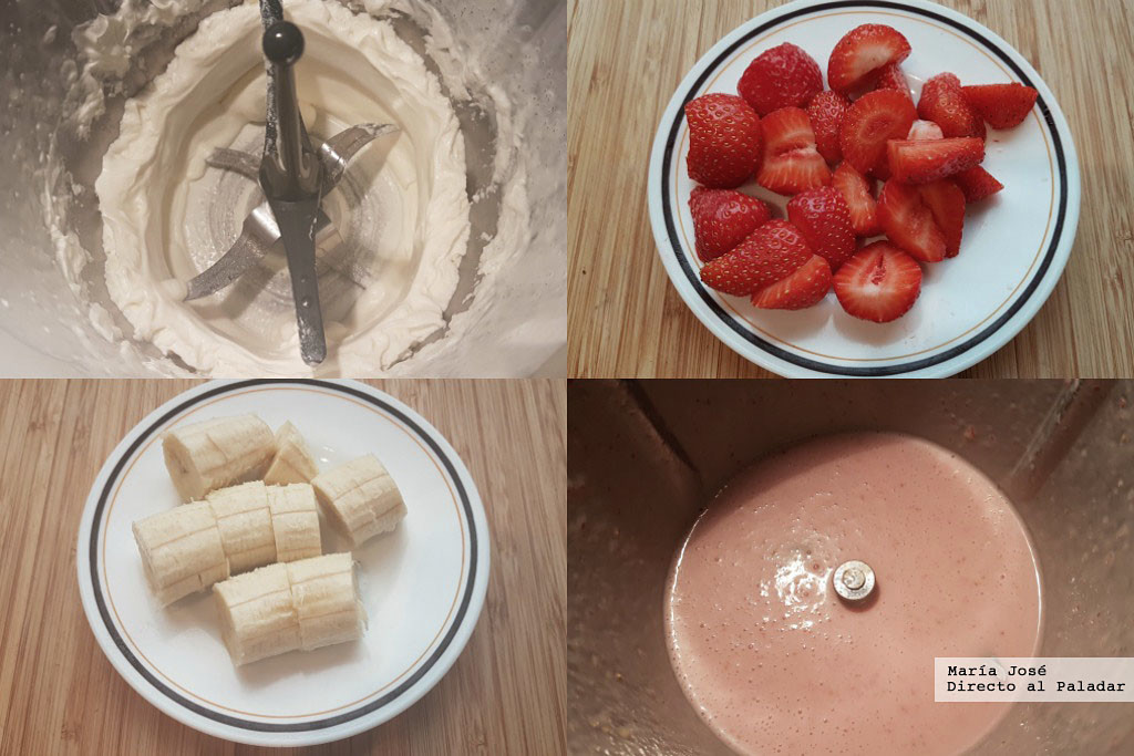 Batido de fresa y plátano. Receta de cocina fácil, sencilla y deliciosa