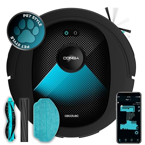 Cecotec Robot Aspirador y Friegasuelos Conga 8490 Ultimate Ultra Power. Navegación Láser, App, Barre, Aspira, Friega y Pasa la Mopa, 7000 Pa, hasta 170 Min Autonomía, Cepillo Central de Silicona