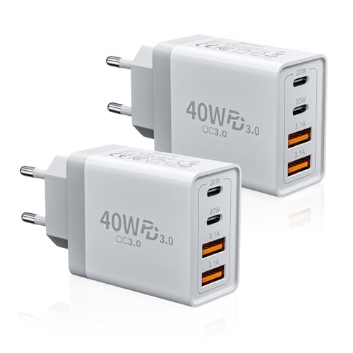 Pack de 2 cargadores USB C, 40 W, 4 puertos USB-C & USB-A múltiple tipo C