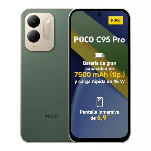 POCO C95 Pro, smartphone de 8+256 GB, verde, 7500 mAh y carga de 45 W | Pantalla inmersiva de 6,9" a 120 Hz, potente Helio G91-Ultra, HyperOS 3