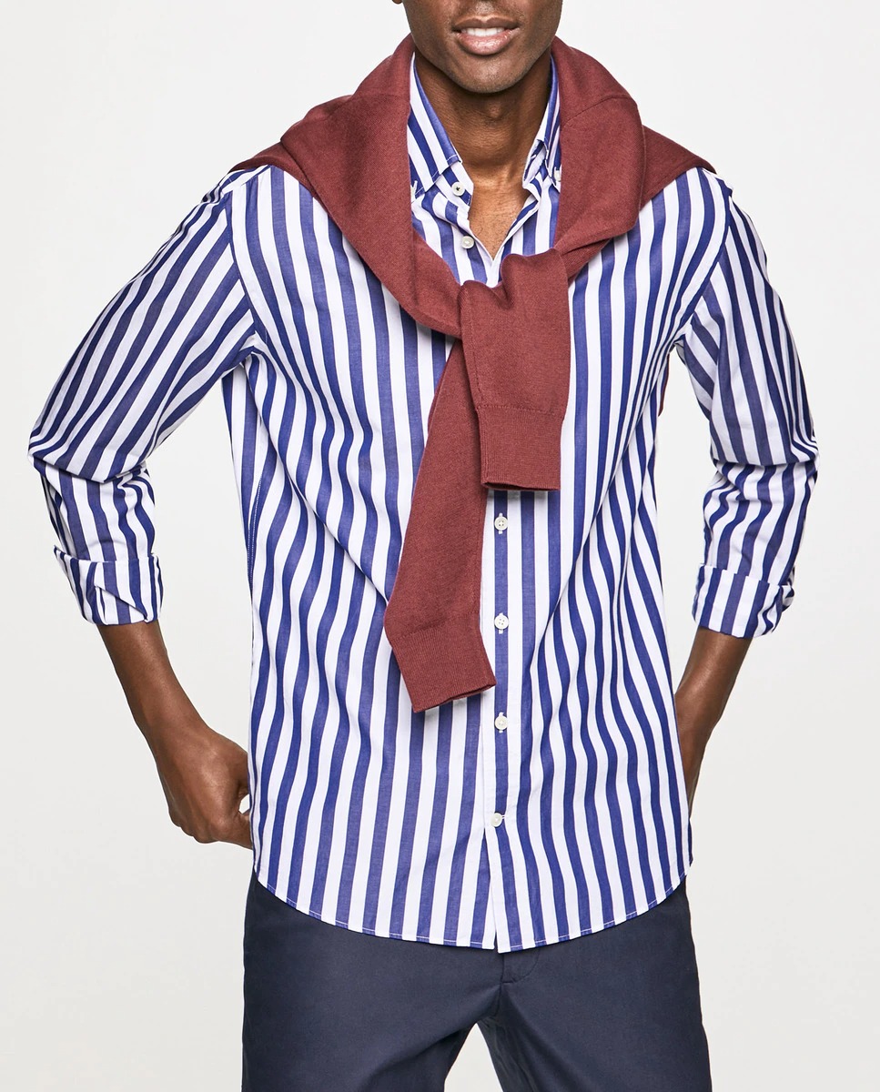 Camisa popelín de hombre classic de rayas en color azul oscuro
