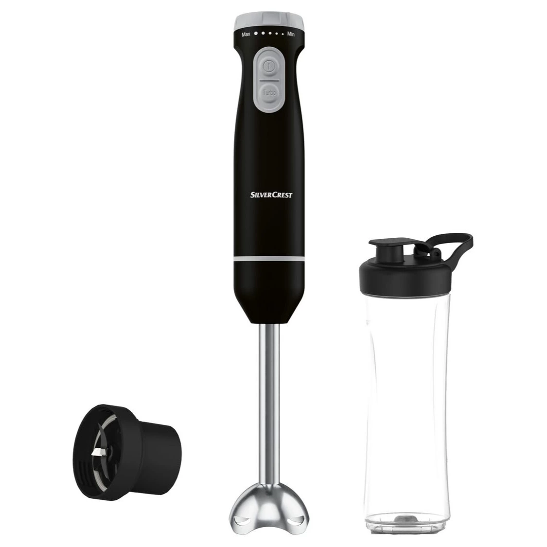 Batidora de brazo 600W con accesorios y botella para batidos