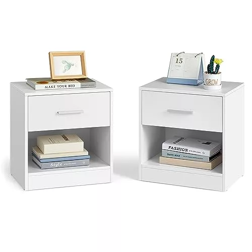 VASAGLE Juego de 2, Mesita de Noche con cajón y compartimento