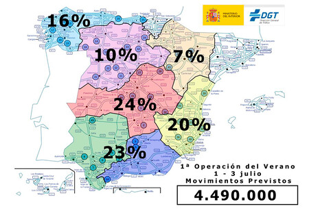 Mapa DGT porcentaje de desplazamientos en coche por Comunidad Autónoma en julio de 2022