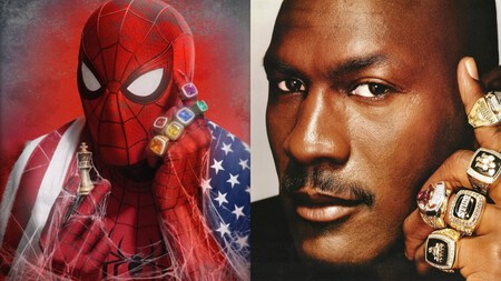 Montaje de las dos imágenes, la de los Russo y la de Michael Jordan