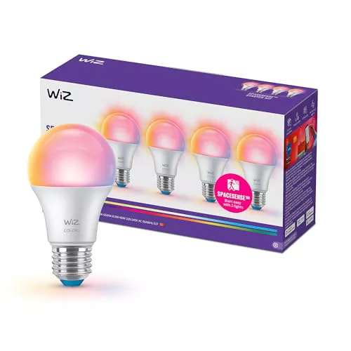 WiZ Bombilla Inteligente LED A60, RGB, E27, 4 unidades