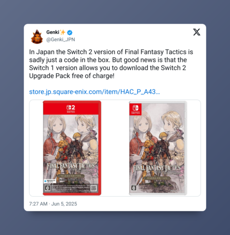Doble decepción con el remaster de Final Fantasy Tactics, que no viene en español y su versión física en Switch 2 no está a la altura