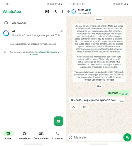 Círculo azul WhatsApp Meta AI