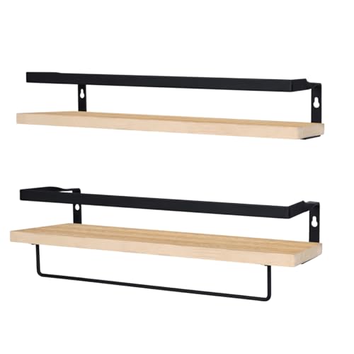 Set de 2 baldas de madera y metal para pared 42cm 