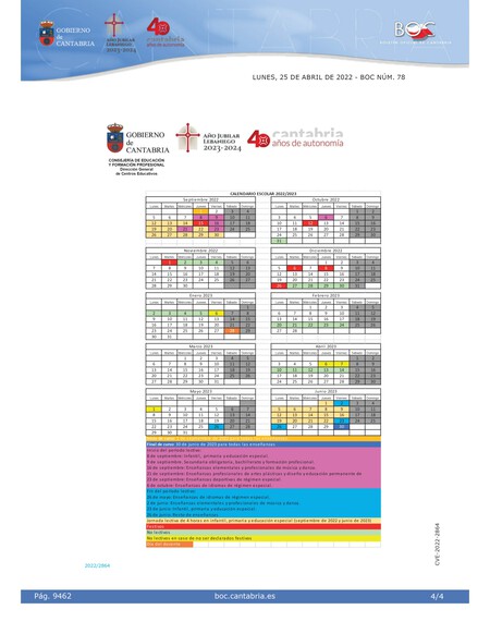 Calendario Escolar 2022 2023 Cantabria