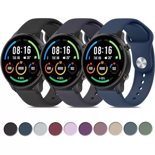 Vancle 3 Piezas Correa de Reloj de 22mm para Xiaomi Mi Watch Color Sport/S1/S1 Active/S3/2/2 Pro, Pulseras Deportivas de Silicona de Repuesto