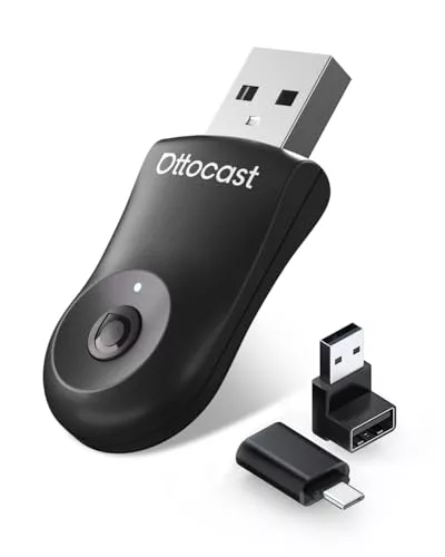 Mejorado 2025-2-en-1 Adaptador inalámbrico CarPlay y Android Auto, OTTOCAST Mini para iOS 10+ y Android 11+, Convierte CarPlay por Cable a inalámbrico, Compatible con USB-A y USB-C (Negro)