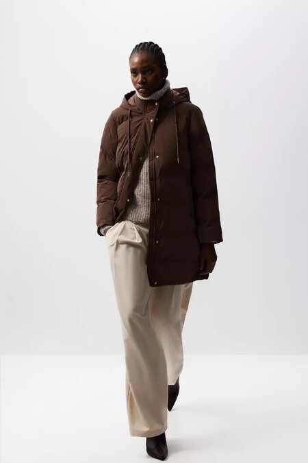 Abrigo Acolchado Plumas Barato Bonito Marron Lefties Calentito Invierno Barato