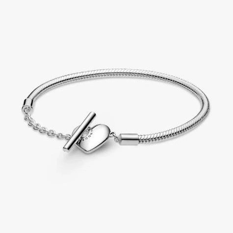 Pandora Pulsera de Cadena de Serpiente Barra en T y corazón
