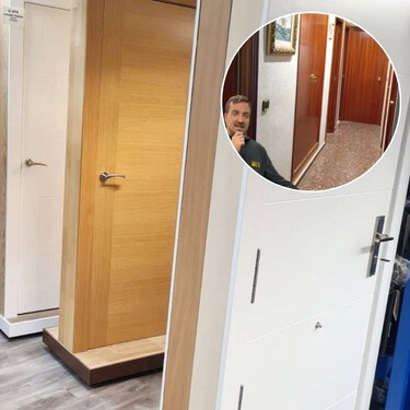 Este pasillo estilo años 80 se reformó cambiando solo el suelo y las puertas. El resultado fue espectacular