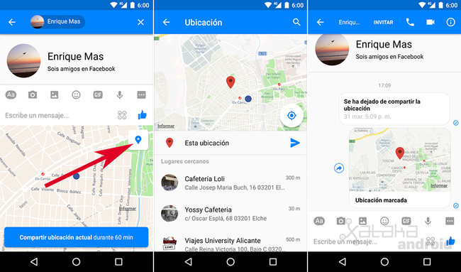 Cómo compartir tu ubicación en tiempo real con Facebook Messenger