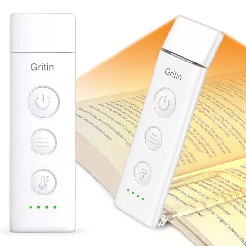 Gritin Luz de Lectura, Lámpara de Lectura Recargable con Pinzas, 3 Colores de Protección Ocular & 5 Brillos Continuamente Ajustables - Luz Libro de Ángulo Ajustable, Regalo Amantes para Leer