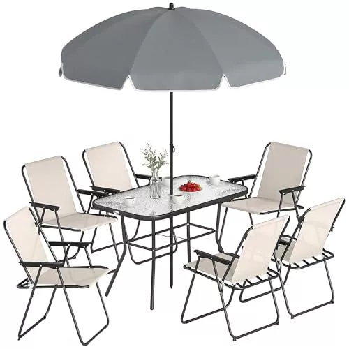 Outsunny Conjunto de Mesa y Sillas Jardín de 8 Piezas