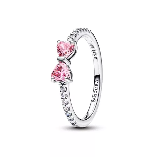 PANDORA Anillo de plata para mujer con lazo rosa brillante 193510C01, 54/17,2, Plata de ley, Zirconia cúbica