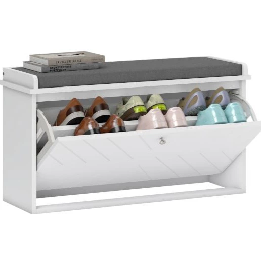 Banco Zapatero HOMCOM MDF, Poliéster Blanco 80x26x48 cm
