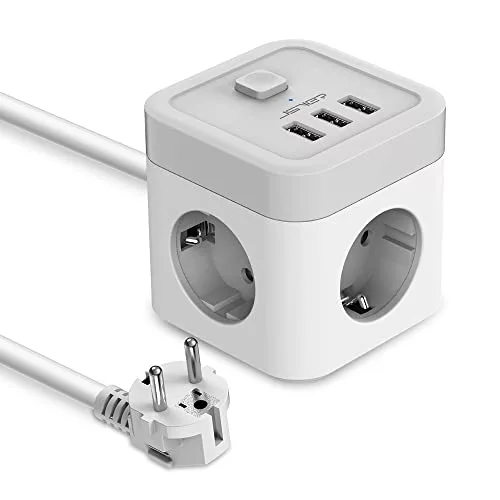 JSVER Regleta Enchufes con USB, Regleta Electrica(3680W 16A) con 3 USB