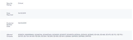 セキュリティ情報には、影響を受ける他の多くのクアルコム チップセットが含まれています