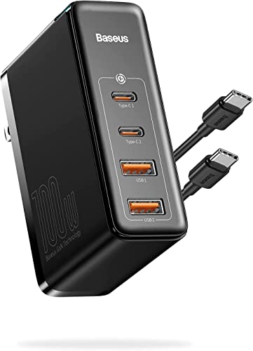 Baseus Cargador USB C rápido 100 W, PD alimentación con GAN II Tech de 4 Puertos [2USB-C + 2USB] Estación de Carga para MacBook Pro/Air, Laptop, iPhone 13/12, Samsung Galaxy Negro